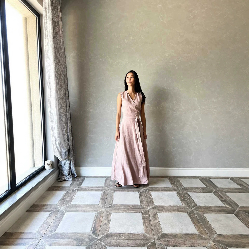 Zara New Spring Summer Light Pink Sleeveless Wrap Long Dress